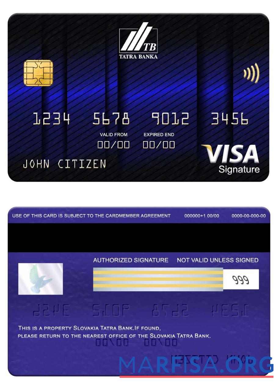 Blank Slovakia Tatra Bank visa signature card download for verification